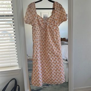 J CREW PUFF-SLEEVE TWIST-FRONT MIDI DRESS